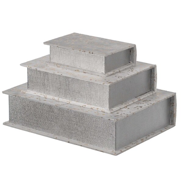 Vintiquewise White Velvet Vintage Storage Wooden Antique Classic Decorative Book Box Holder, PK 3 QI004265.WT-M - main